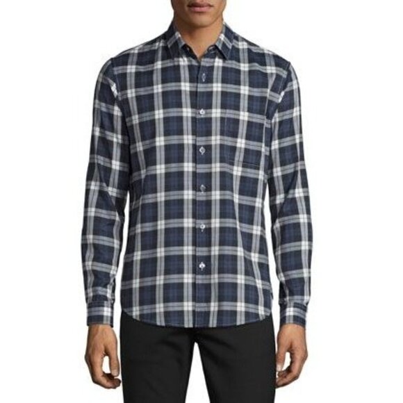 Theory‎ Button Down Shirt Mens XL Navy Blue Rammy Check Oxford Plaid Long Sleeve - Picture 1 of 9